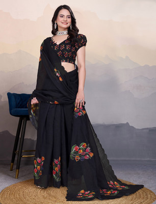 Divastri Self Design, Printed Arani Pattu Art Silk Saree(Black)
