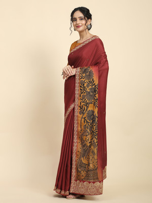 Rachna Floral Print Bollywood Viscose Rayon Saree(Mustard)