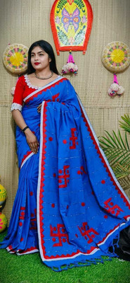 BongAp Applique, Embroidered Handloom Pure Cotton, Viscose Rayon Saree(Multicolor)