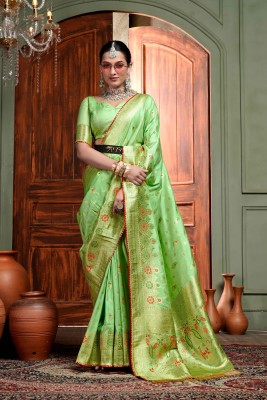 AAGIRI Woven Banarasi Jacquard, Art Silk Saree(Light Green)