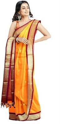 Shruti Bandhani Self Design Kanjivaram Cotton Silk Saree(Orange)