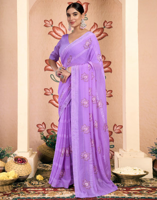Samah Embroidered, Embellished, Woven Bollywood Chiffon Saree(Purple)