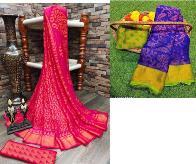 Sitanjali Floral Print Bollywood Brasso Saree(Pack of 2, Multicolor)