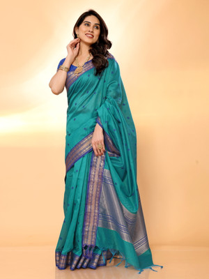 Moda Rapido Embellished Assam Silk Silk Blend Saree(Blue)