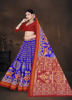 Tareni Floral Print Sambalpuri Pure Cotton Saree(Blue)