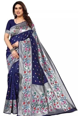 WILLMAKE Printed Bollywood Georgette Saree(Dark Blue)