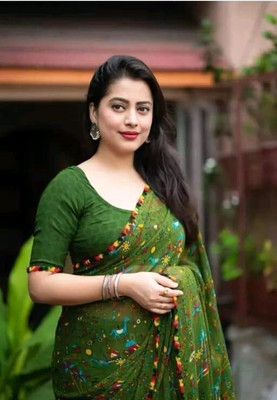 AARTI SELECTION Printed Bandhani Georgette Saree(Green)