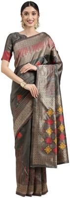 Akhilam Woven Banarasi Silk Blend Saree(Grey)