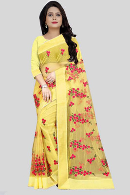 QUEDDY'S Embroidered Bollywood Silk Blend Saree(Yellow)