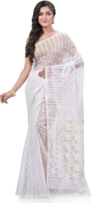 Desh Bidesh Woven, Paisley Jamdani Handloom Cotton Silk, Pure Cotton Saree(White)