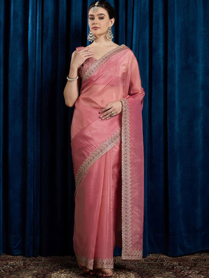 ANOUK Embroidered Bollywood Tissue Saree(Pink)