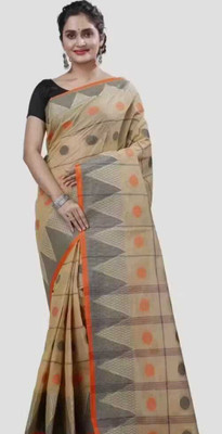 Sandhyatara Woven Tant Pure Cotton Saree(Cream)
