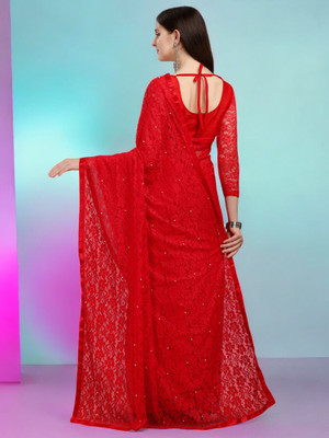NEXA Self Design Bollywood Net Saree(Red)