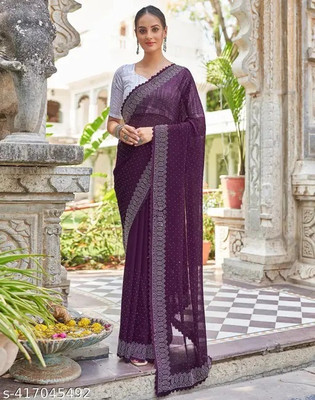 ADITYCREATION Self Design Daily Wear Chiffon Saree(Purple)