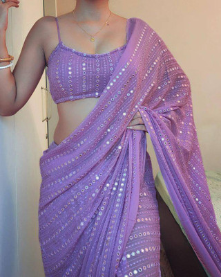 Saraswati Fab Embroidered Bollywood Georgette Saree(Purple)