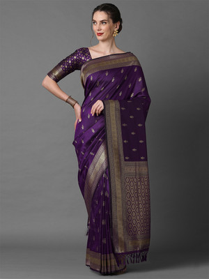 Divastri Woven Banarasi Silk Blend Saree(Purple)