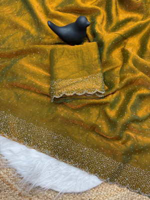 sadika Embellished Bollywood Chiffon, Pure Silk Saree(Gold)