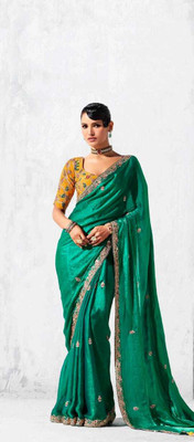 Shree nath Sadi Centre Embroidered, Solid/Plain Bollywood Pure Silk Saree(Green)