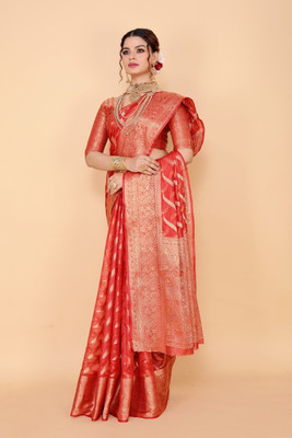 LAVYANSH CREATION Self Design Banarasi Art Silk Saree(Red)