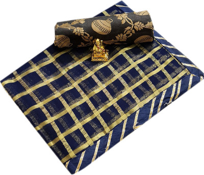 HouseOfCommon Self Design, Checkered Bollywood Viscose Rayon, Georgette Saree(Dark Blue)
