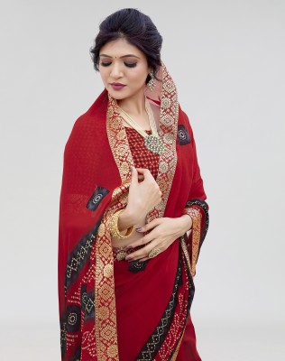 ANIRAV Printed Bollywood Georgette, Lace Saree(Red)