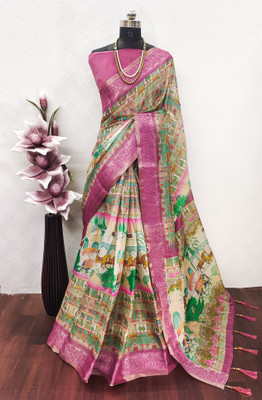 VASTUKALA Woven Kanjivaram Pure Silk, Art Silk Saree(Cream, Pink)