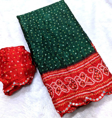 VD PRINTS Printed Bandhani Silk Blend Saree(Light Green)
