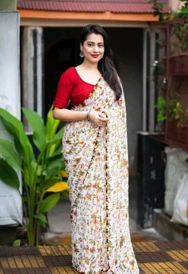 vani's studio Printed, Geometric Print Patola Georgette, Chiffon Saree(Red)