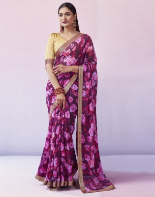 Divastri Embellished, Floral Print Bollywood Georgette Saree(Purple, Pink, Multicolor)