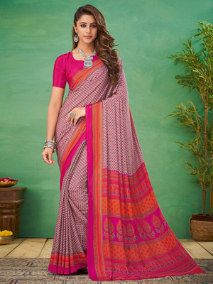 Sangria Printed Daily Wear Crepe Saree(Grey)