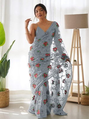 ANOUK Embroidered Daily Wear Net Saree(Grey)