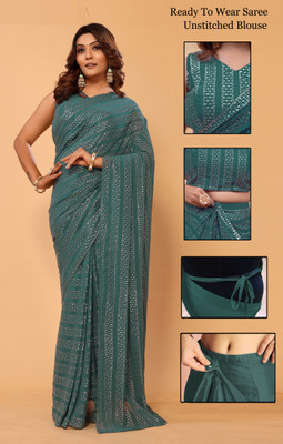 PATLANI STYLE Embroidered Bollywood Georgette Saree(Green)