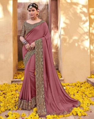 SIRIL Self Design, Woven, Embellished, Dyed Bollywood Jacquard, Pure Silk Saree(Pink, Purple, Gold)