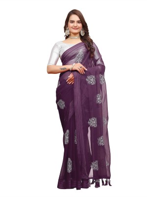 Bansidhar Fabrics Embroidered Daily Wear Chiffon Saree(Purple)