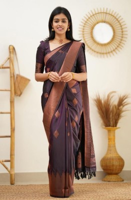 Miss Beelee Self Design Banarasi Jacquard Saree(Purple)