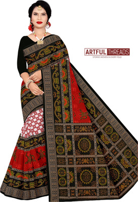 ARTFULTHREADS Printed Sambalpuri Pure Cotton Saree(Multicolor)