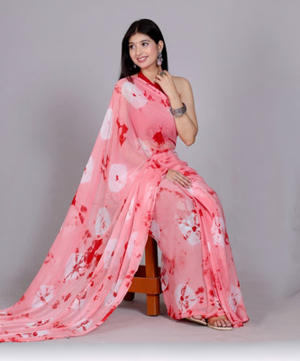 HouseOfCommon Printed Bandhani Chiffon Saree(Red)