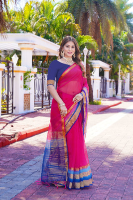 Aarunika MNT Solid/Plain, Woven Bollywood Organza Saree(Pink)