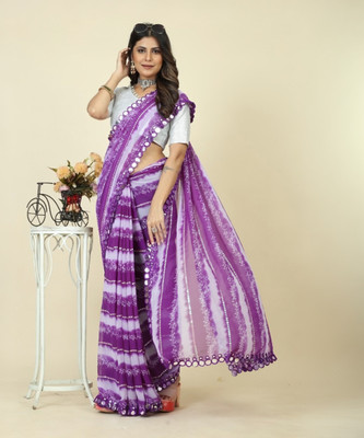 GC FAB Embroidered Leheria Georgette Saree(Purple)