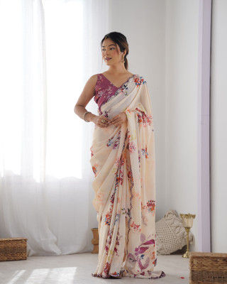 Moda Rapido Embroidered Bollywood Chiffon Saree(Silver)