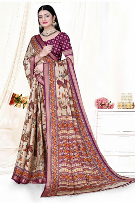 premvati Printed Daily Wear Georgette Saree(Beige, Purple)