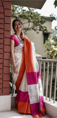 Maa kali saree center Solid/Plain Handloom Khadi Saree(Multicolor)