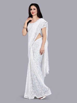 Samai Self Design Bollywood Net Saree(White)