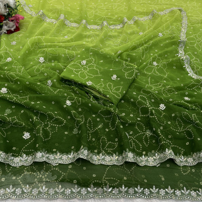 Ethina Fashion Embroidered, Embellished Bollywood Georgette Saree(Green)