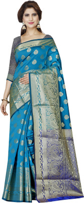 Indian Fashionista Self Design Banarasi Cotton Blend Saree(Blue)