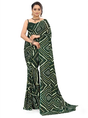 Anand Sarees Printed Daily Wear Georgette Saree(Dark Green)