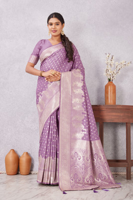 PRAUDO Woven Banarasi Pure Silk Saree(Purple)
