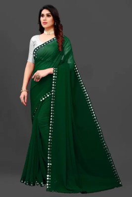 FINEFABRICS Embellished Bollywood Georgette Saree(Green)