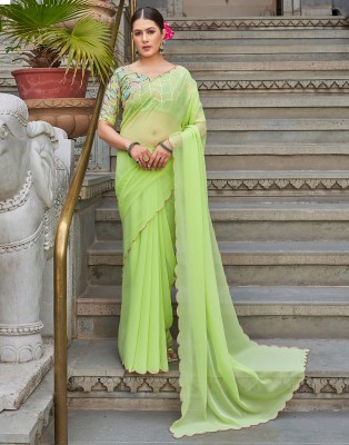 GRANTHAM Embroidered, Solid/Plain Daily Wear Georgette Saree(Light Green)