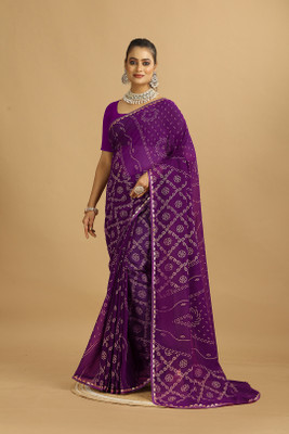 DURGA CRETION Printed Daily Wear Georgette Saree(Purple)